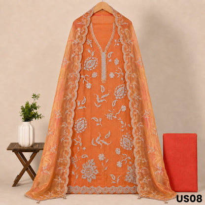 Dual Tone Organza Embroidered Unstitched Suit Set - US08