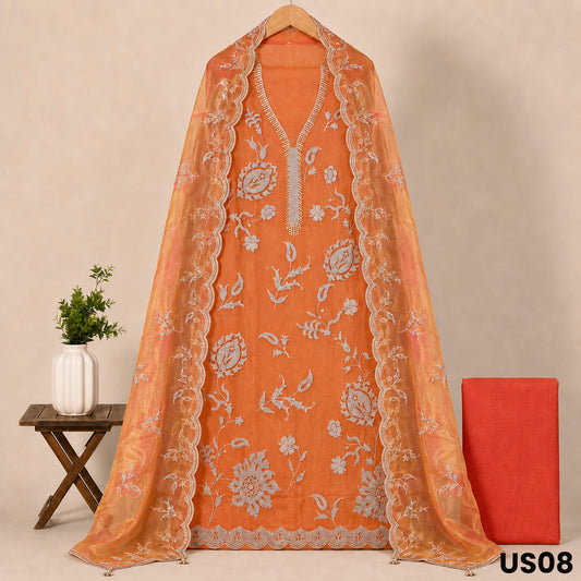 Dual Tone Organza Embroidered Unstitched Suit Set - US08