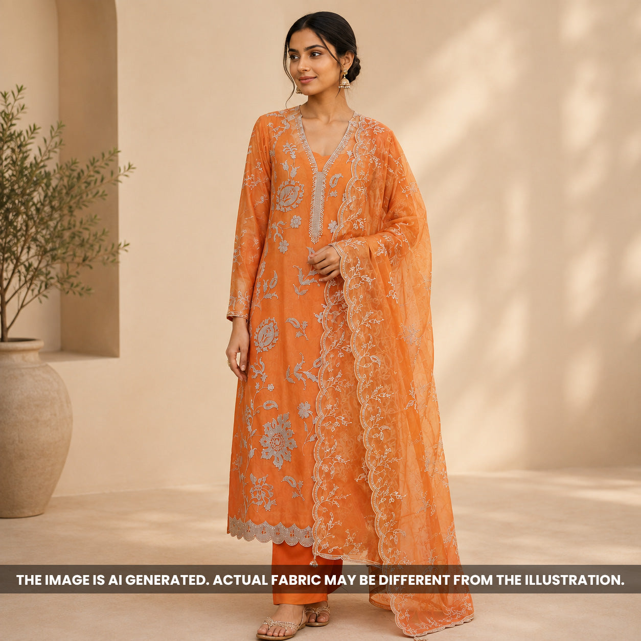 Dual Tone Organza Embroidered Unstitched Suit Set - US08