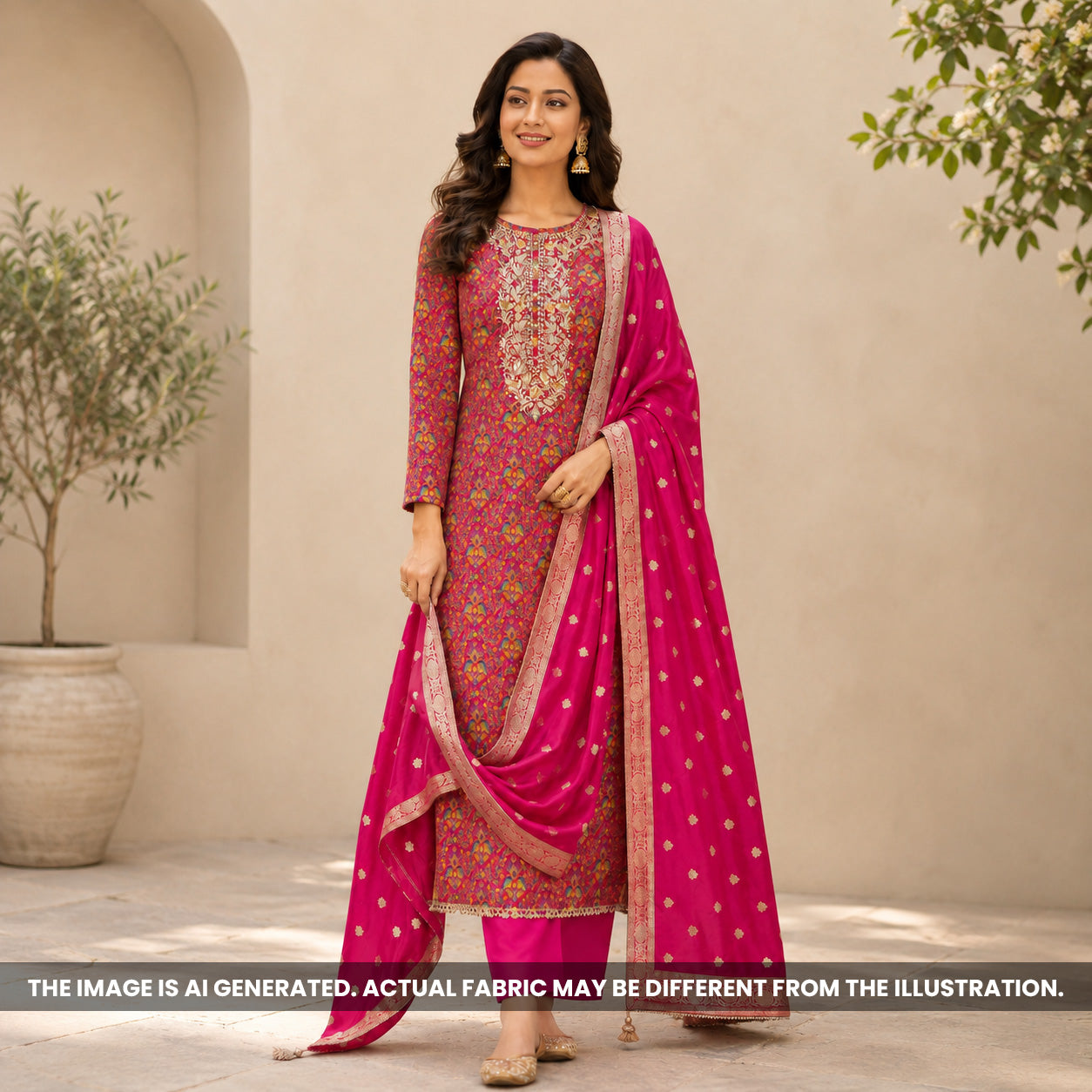 Pink Dola Silk Unstitched Suit Set - US07