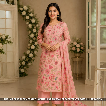 Positional Print Thread Sequins Embroidered Organza Fabric - F5387