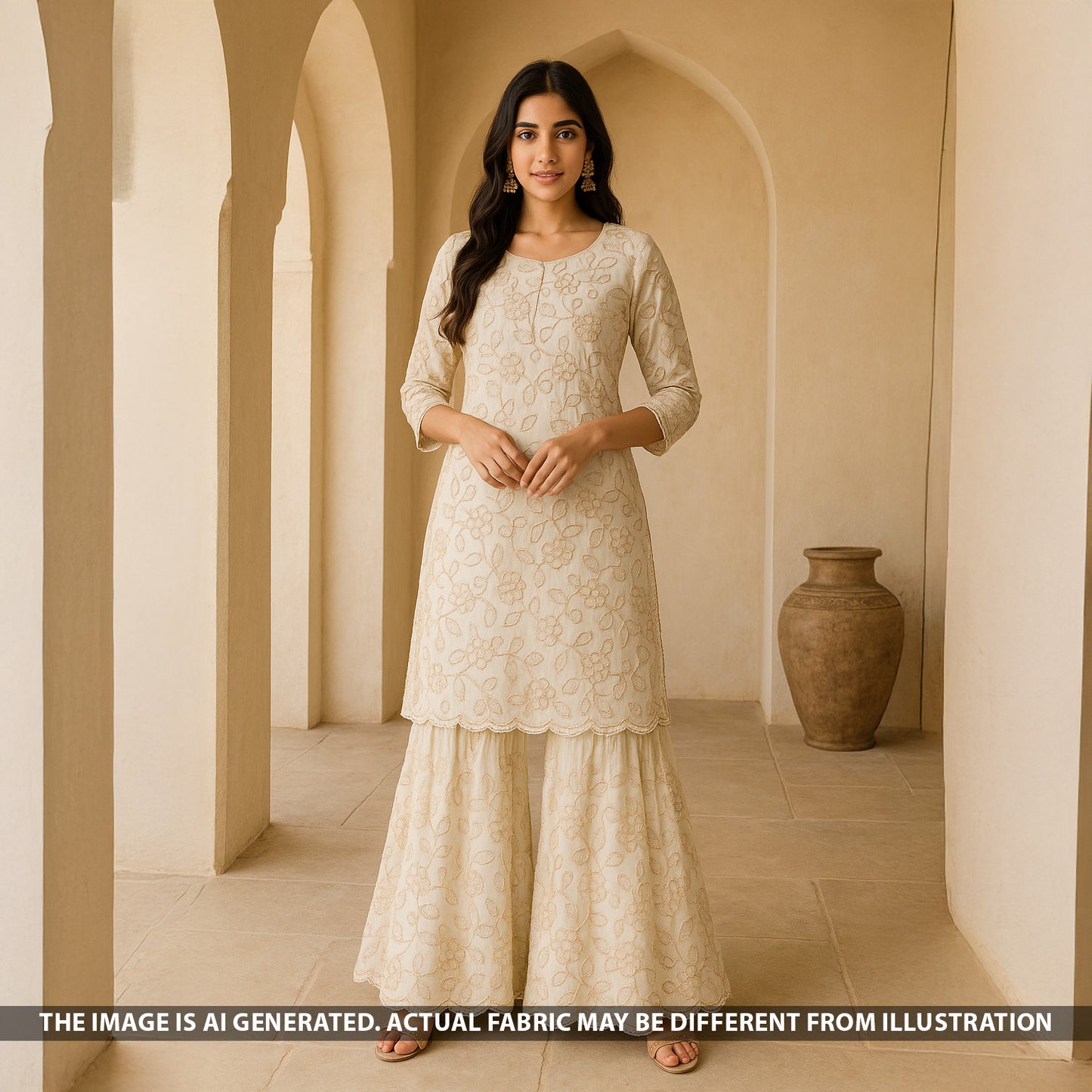 Dyeable Cut Dana Thread Embroidered Georgette Fabric - F5388