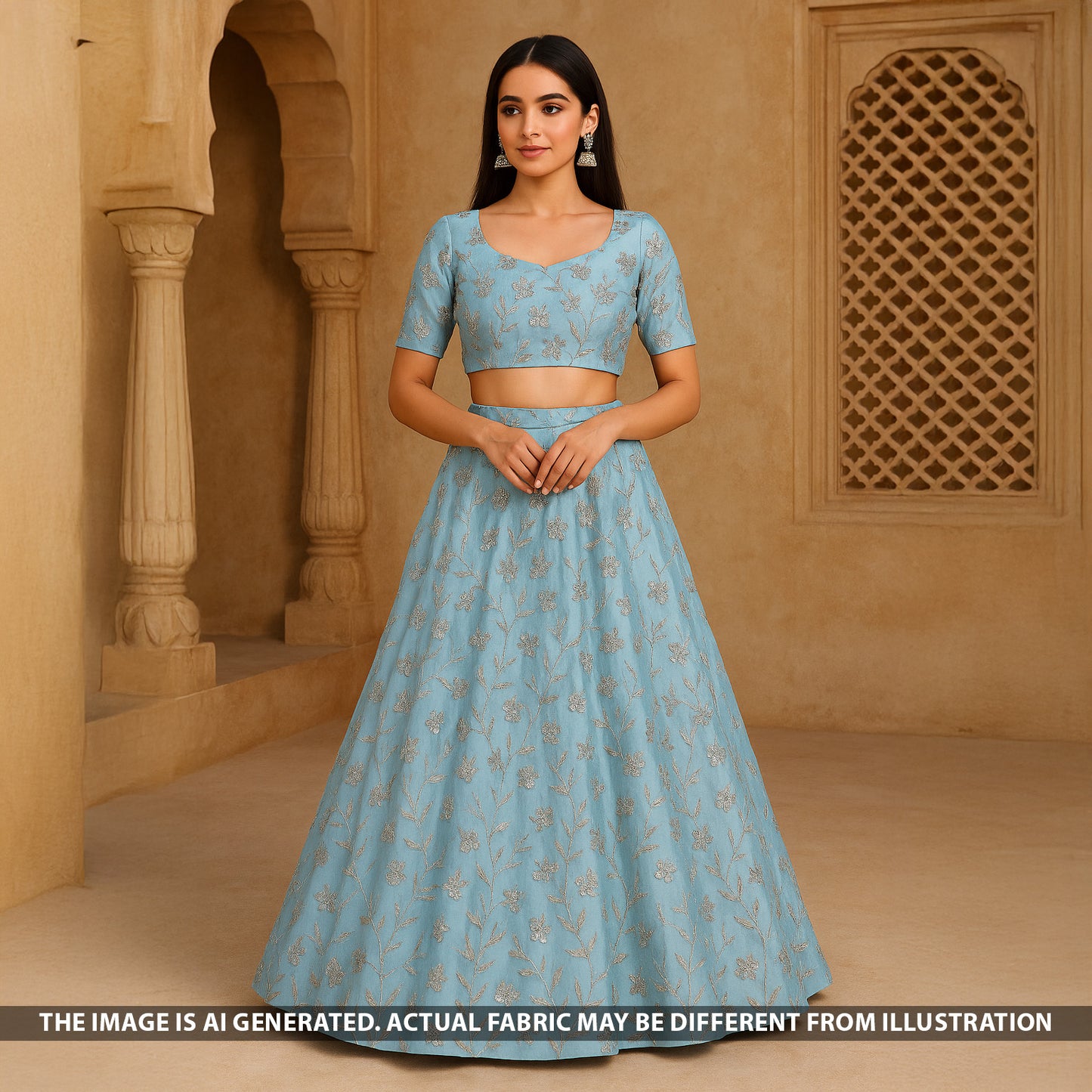 Cut Dana Sequins Embroidered Upada Silk Fabric - F5406