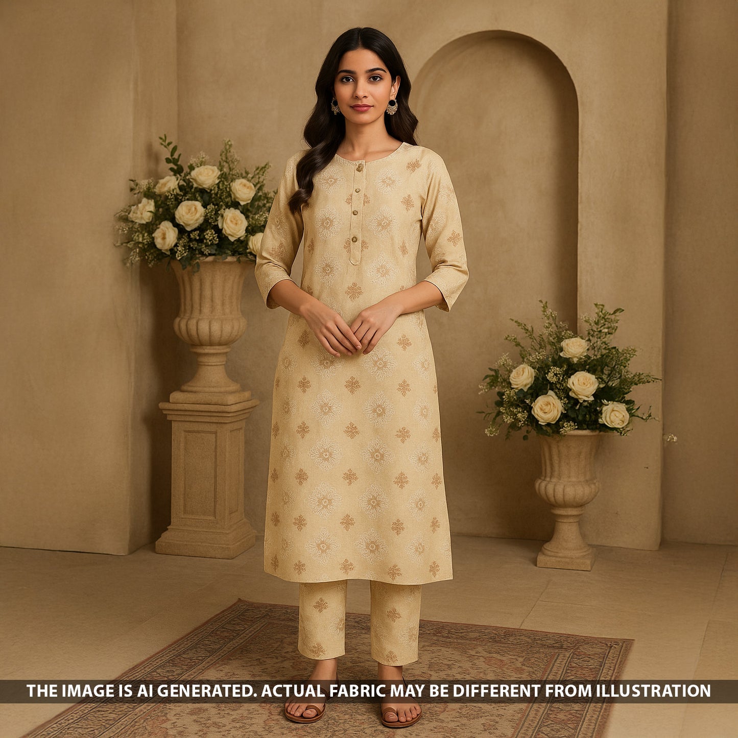 Thread Embroidered Pure Monga Silk Fabric - F5414