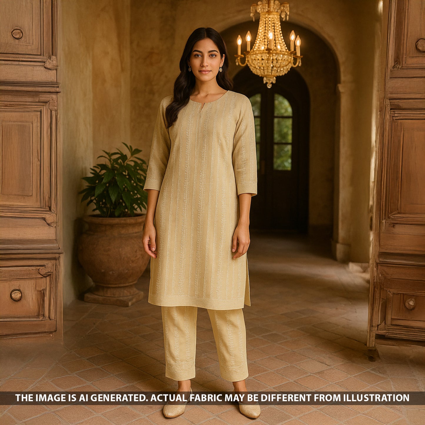 Thread Embroidered Pure Monga Silk Fabric - F5416