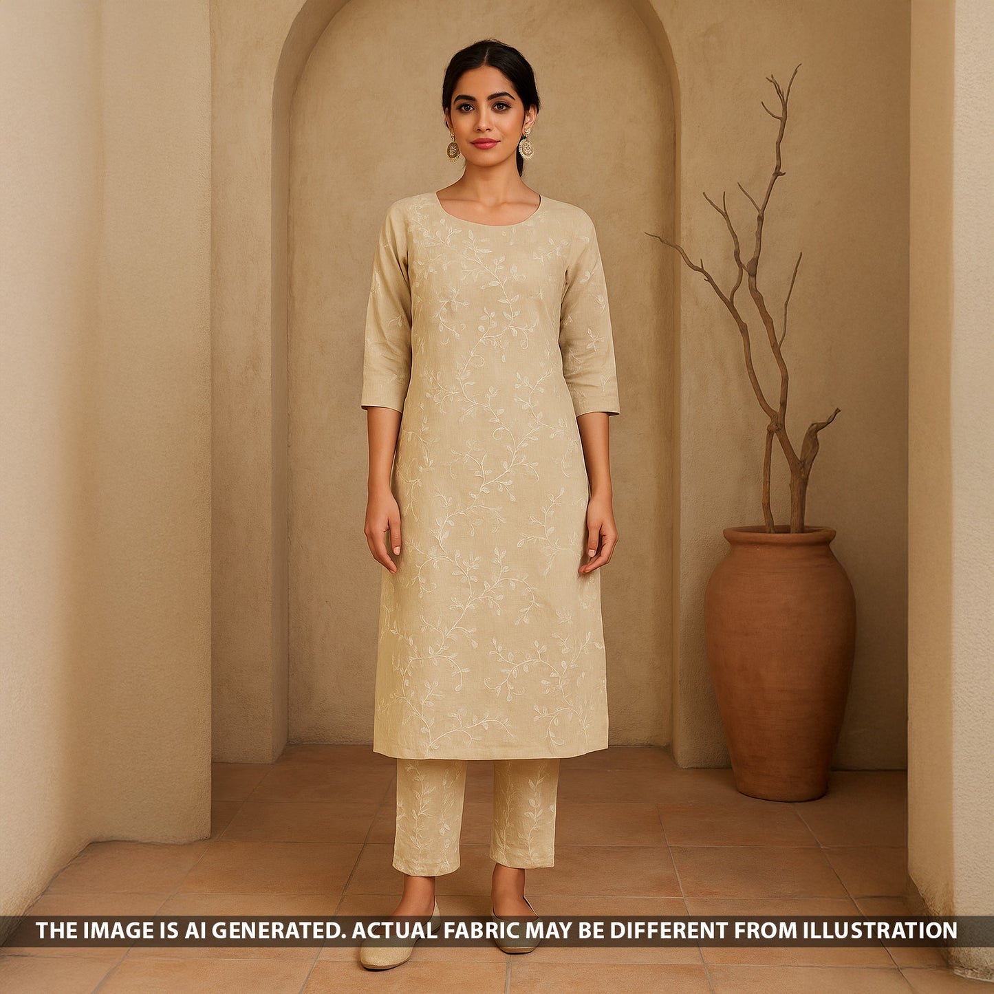 Thread Embroidered Pure Monga Silk Fabric - F5417