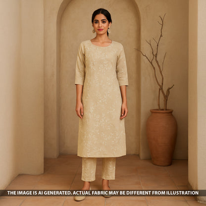 Thread Embroidered Pure Monga Silk Fabric - F5417