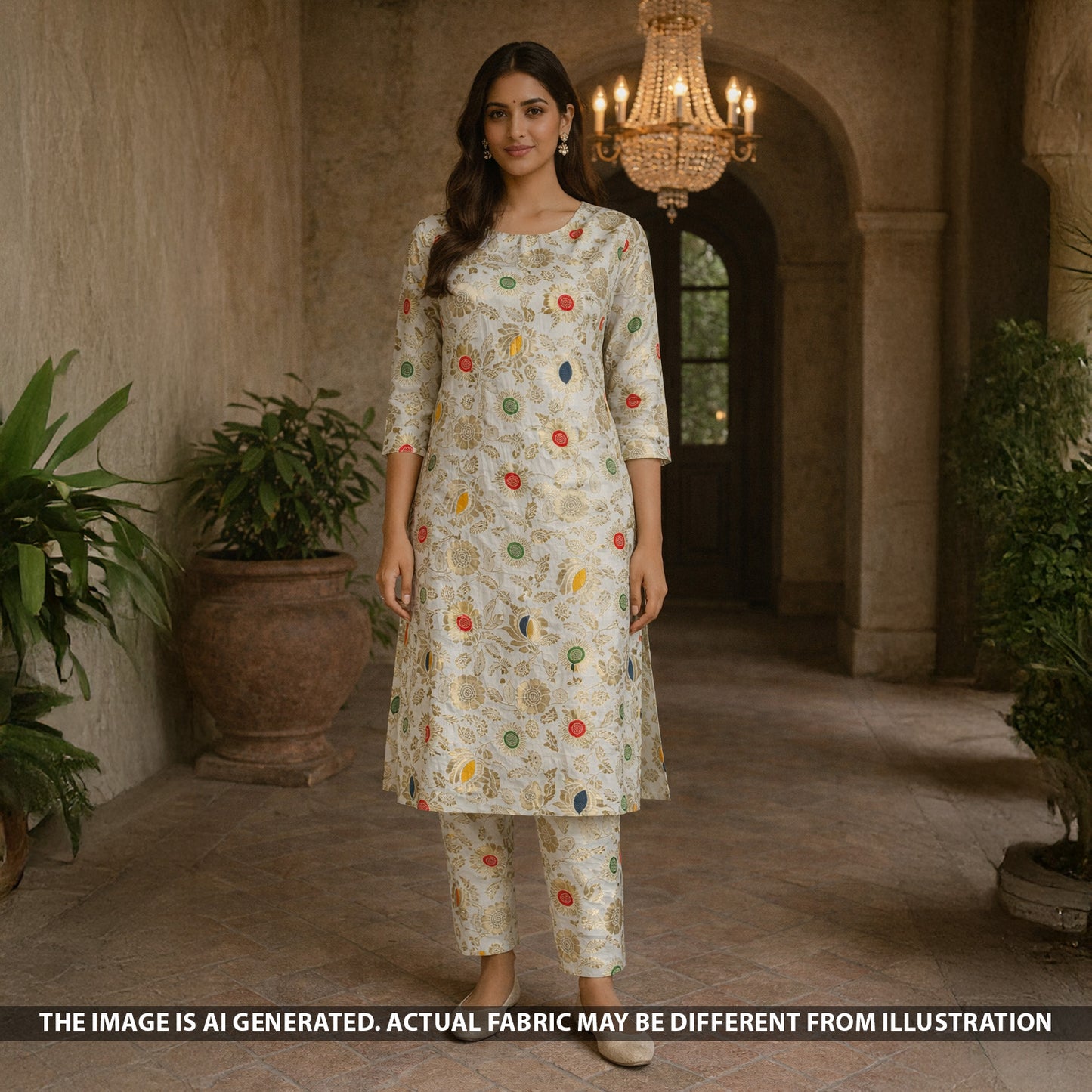 Zari Work Dola SIlk Fabric - F5421