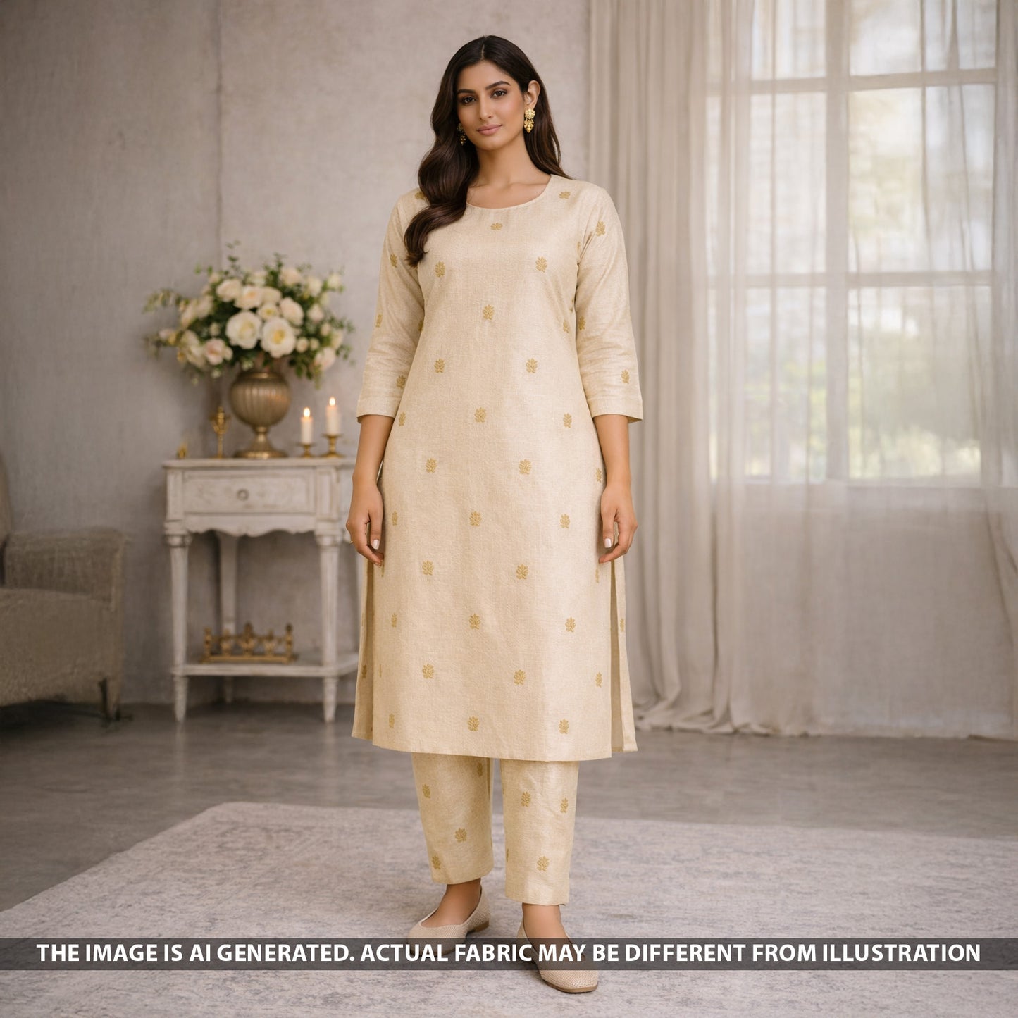 Zari Work Monga Silk Fabric - F5434