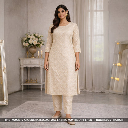 Zari Weave Pure Monga Silk Fabric - F5435