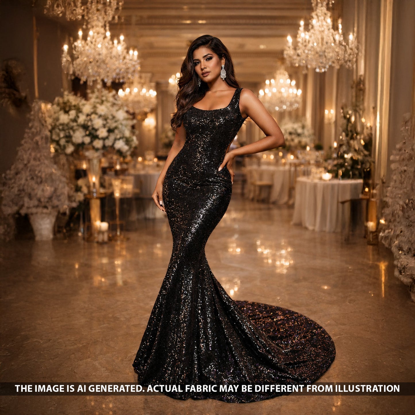 Sequins Work Shimmer Lycra Fabric - F5442