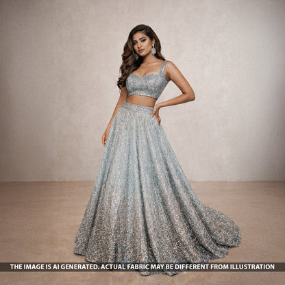 Zari Work Crush Tissue Fabric - F5443