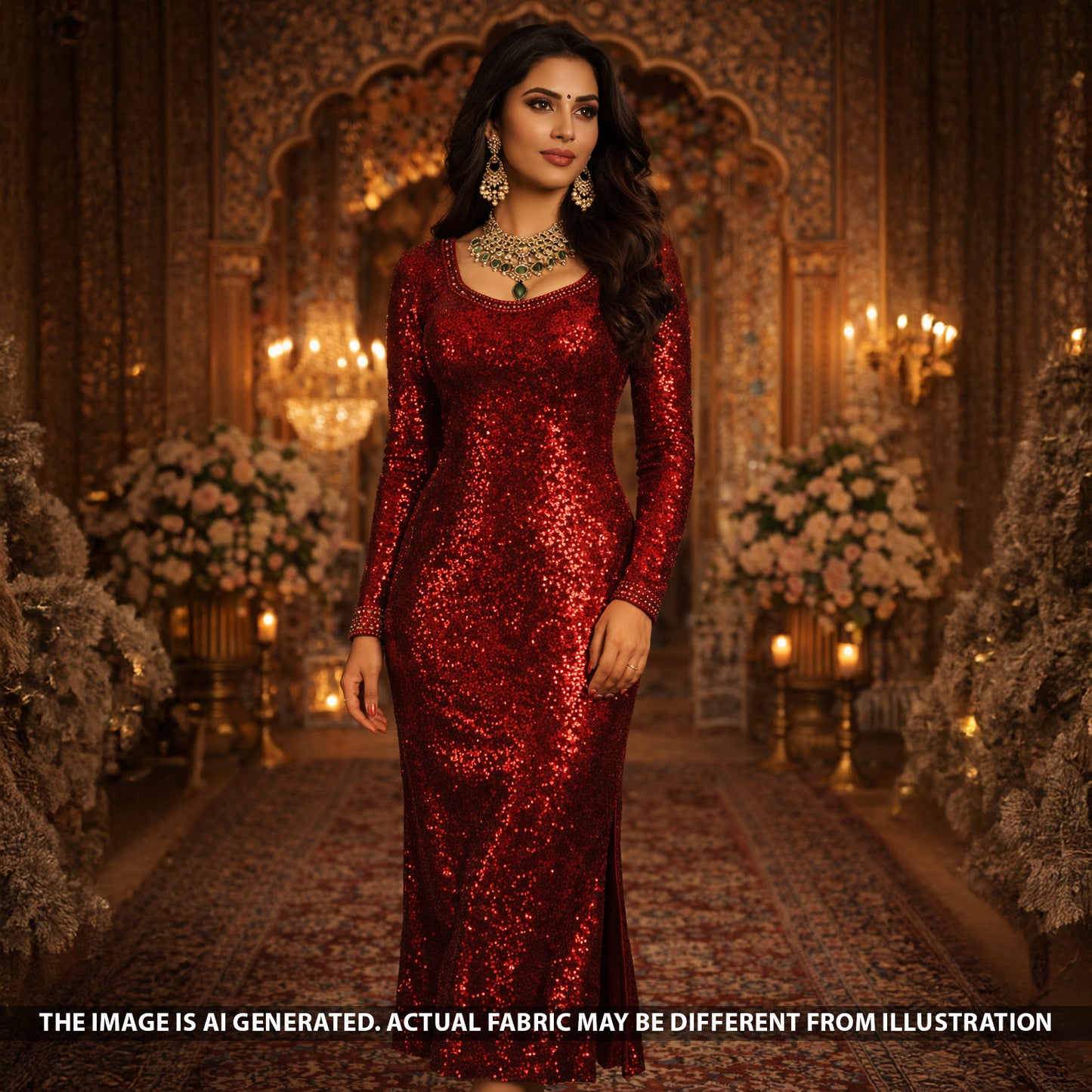 Sequins Embroidered Net Fabric - F5447