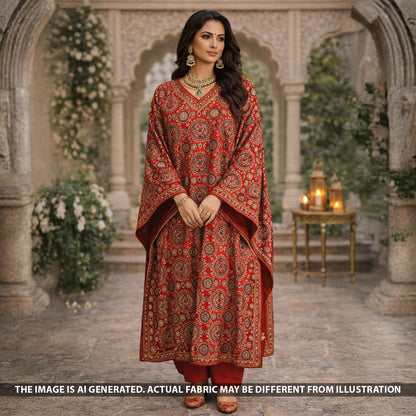 Ajrakh Print Gajji Silk Fabric - F5455