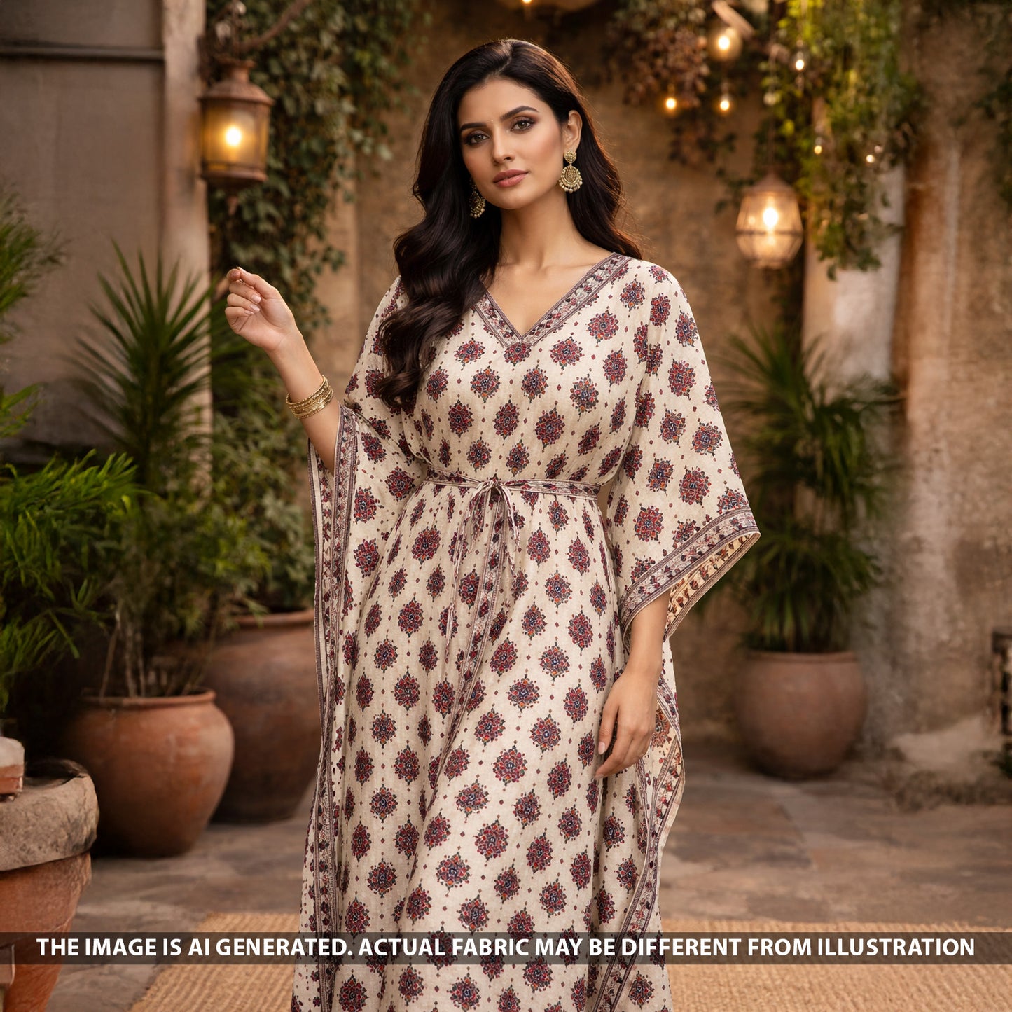 Ajrakh Print Gajji Silk Fabric - F5458