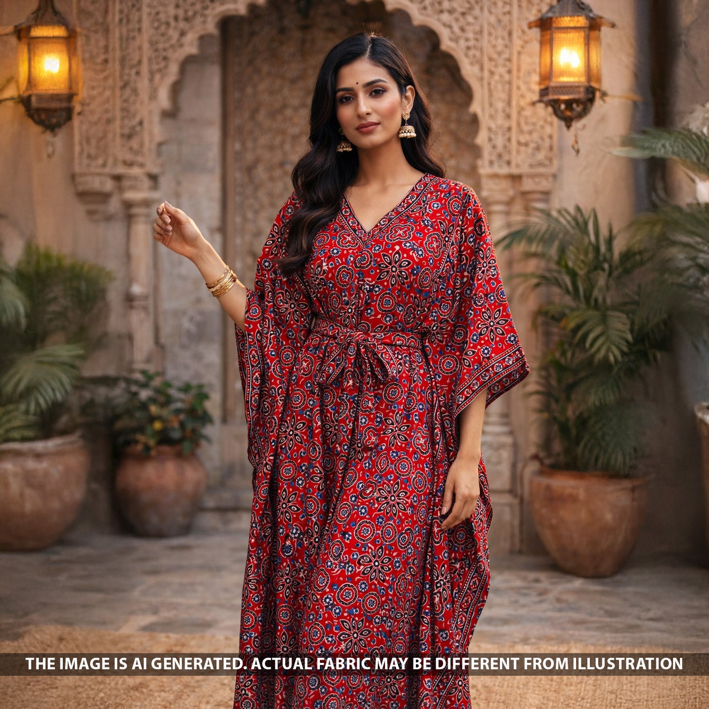 Ajrakh Print Modal Satin Fabric - F5457