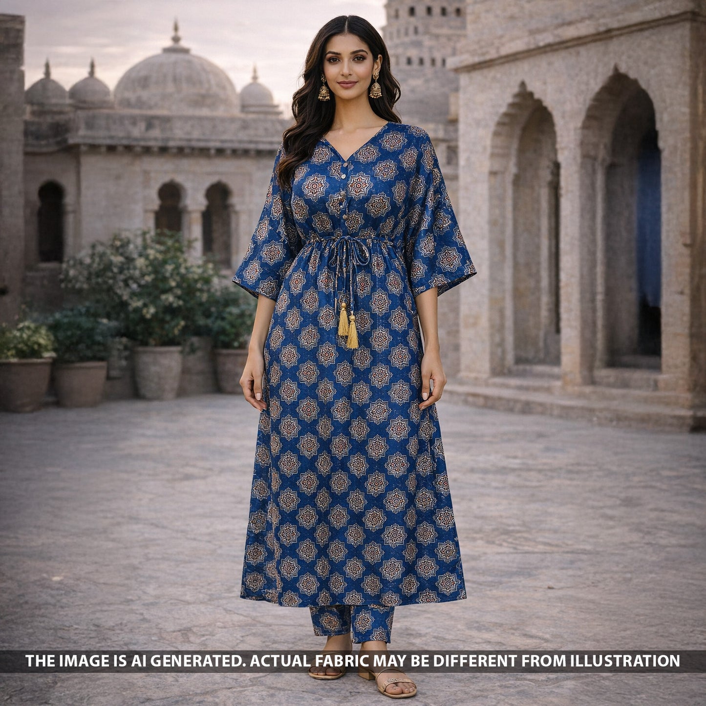 Ajrakh Print Gajji Silk Fabric - F5465