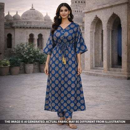 Ajrakh Print Gajji Silk Fabric - F5465