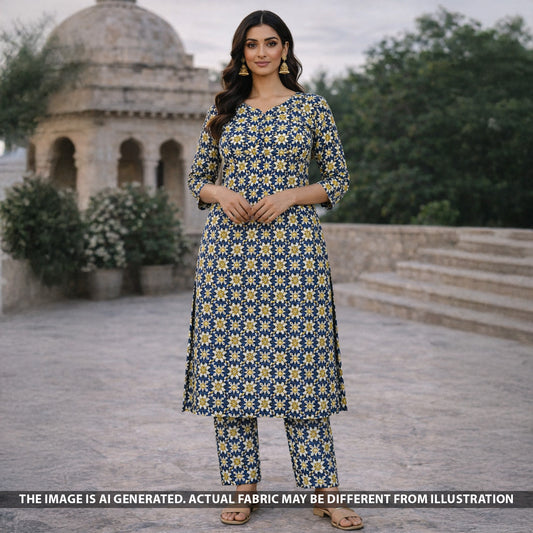Ajrakh Print Gajji Silk Fabric - F5466