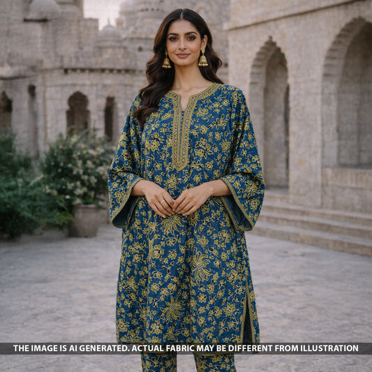 Ajrakh Print Gajji Silk Fabric - F5467
