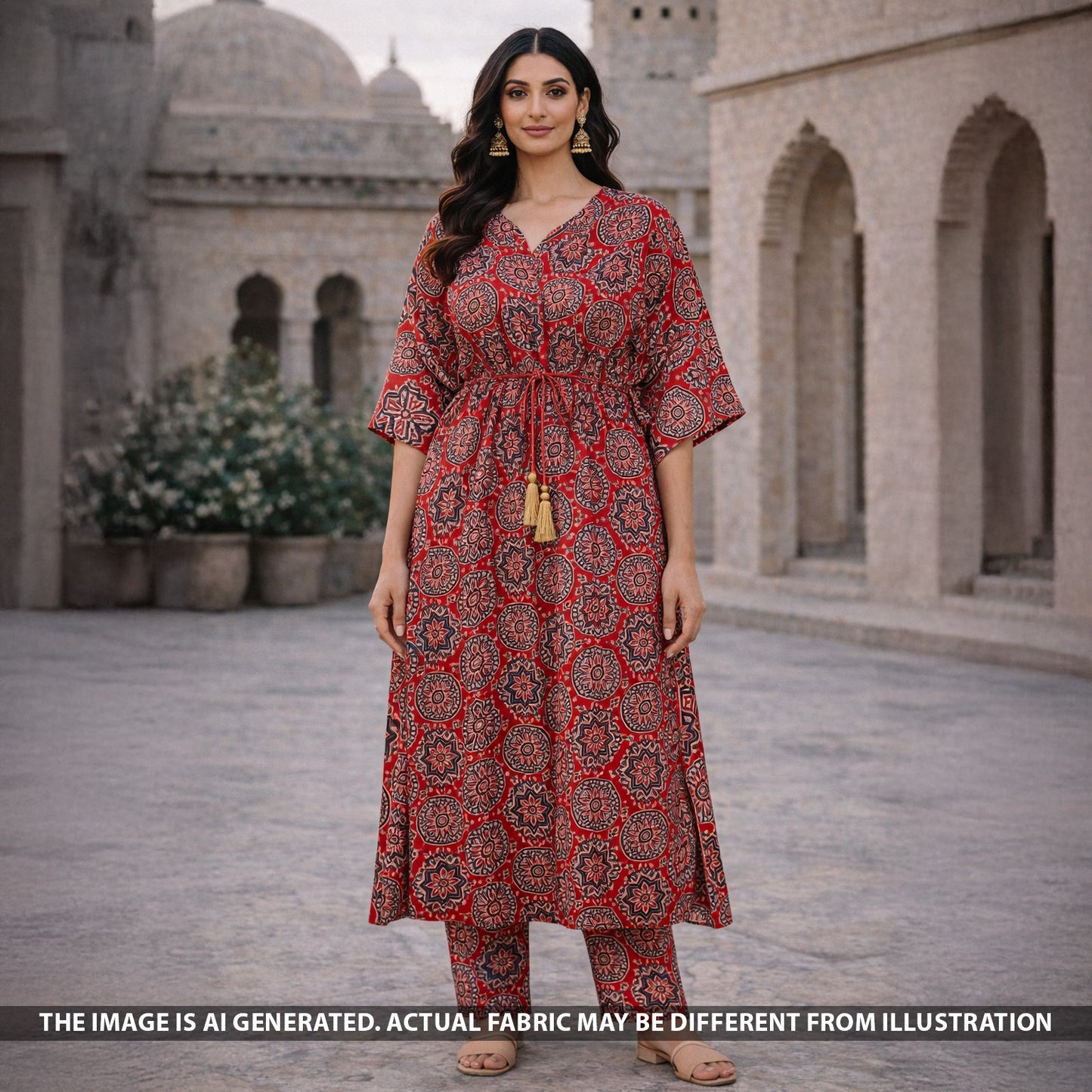 Ajrakh Print Gajji Silk Fabric - F5468