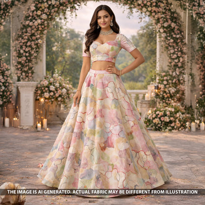 Digital Print Foil Work Velvet Fabric - F5474