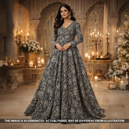 Thread Sequins Embroidered Dola Silk Fabric - F5509