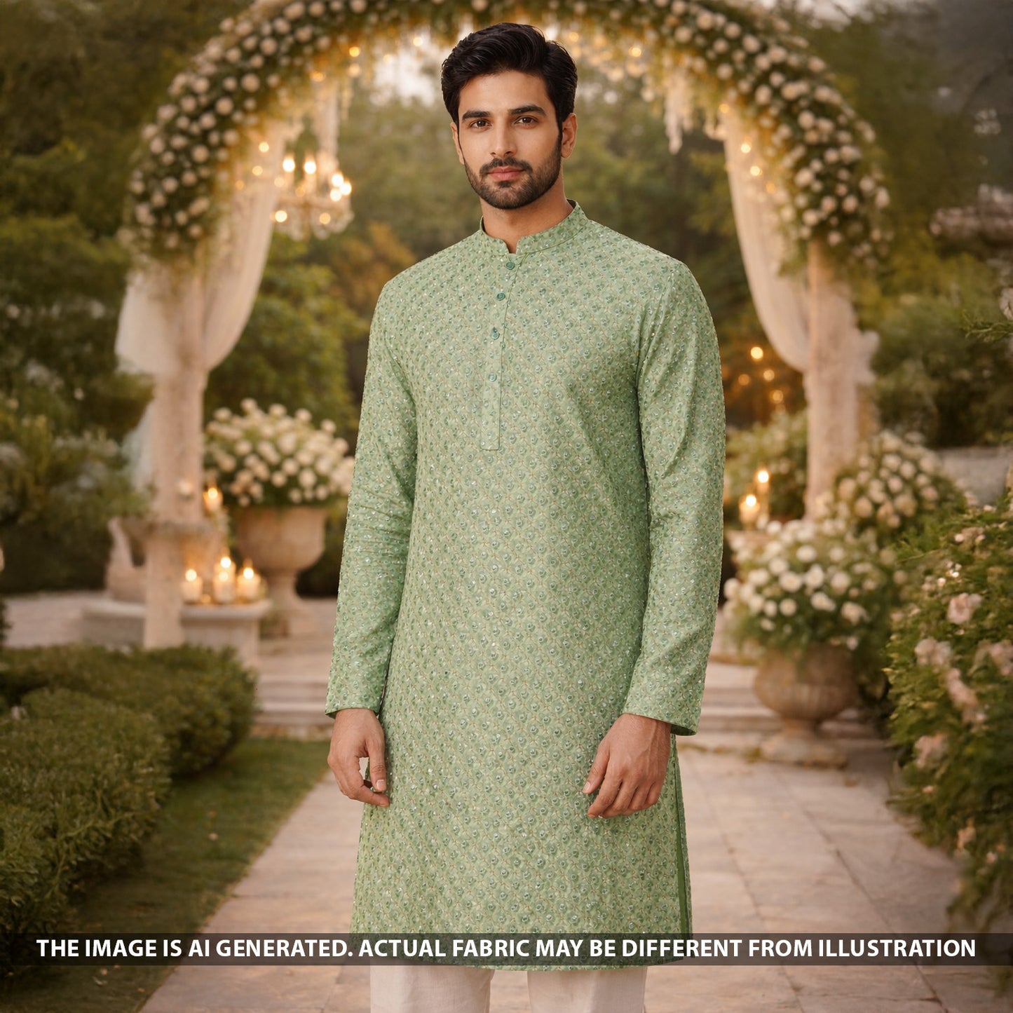 Thread Sequins Embroidered Upada Silk Fabric - F5540