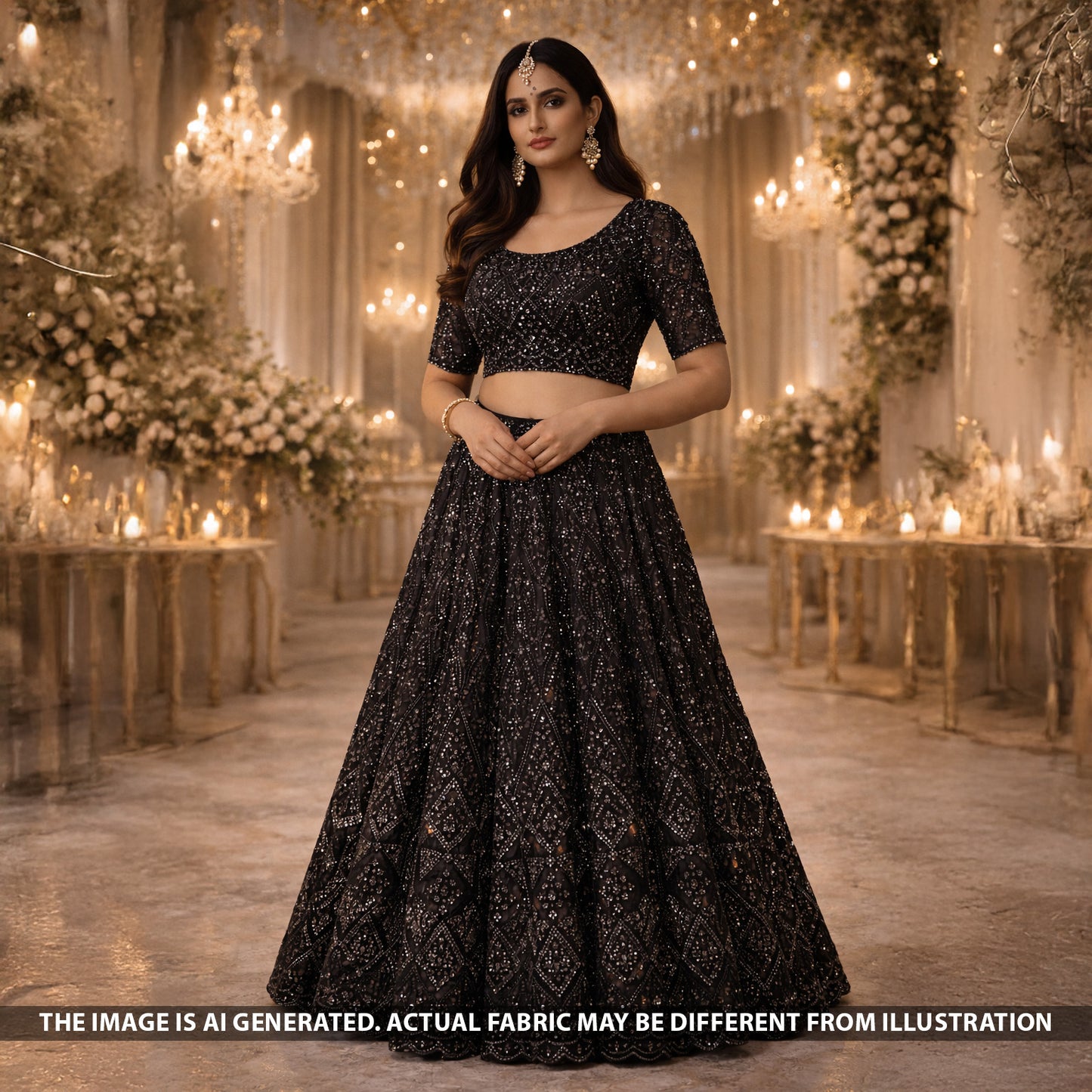 Cut Dana Sequins Pearl Embroidered Net Fabric - F5554