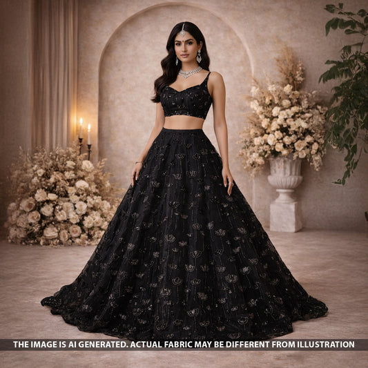 Cut Dana Sequins Embroidered Net Fabric - F5557