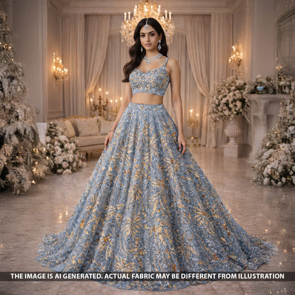 Cut Dana Sequins Pearl Embroidered Net Fabric - F5558