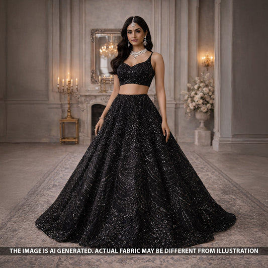 Cut Dana Sequins Pearl Embroidered Net Fabric - F5559