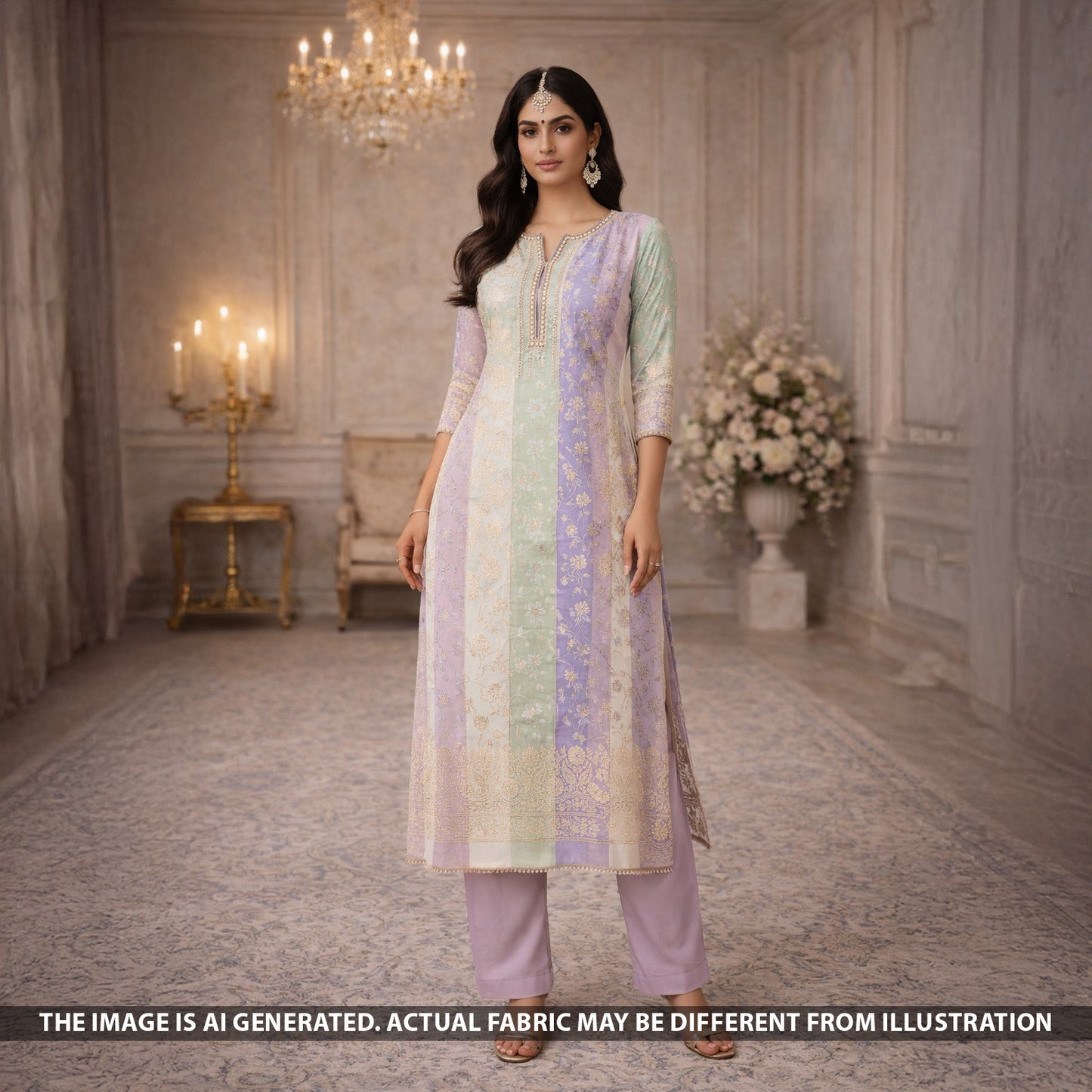 Zari Work Self Jacquard Banarasi Georgette Fabric - F5560