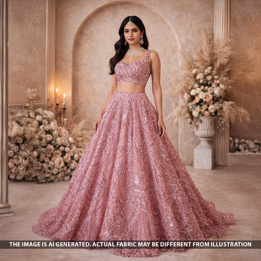 Cut Dana Sequins Pearl Embroidered Net Fabric - F5555