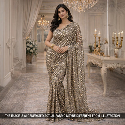 Zari Sequins Fancy Cut Work Fabric - F5908