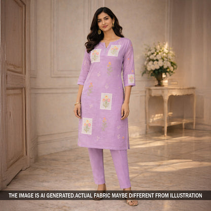 Thread Embroidered Patch Work Mul Chanderi Fabric - F5910