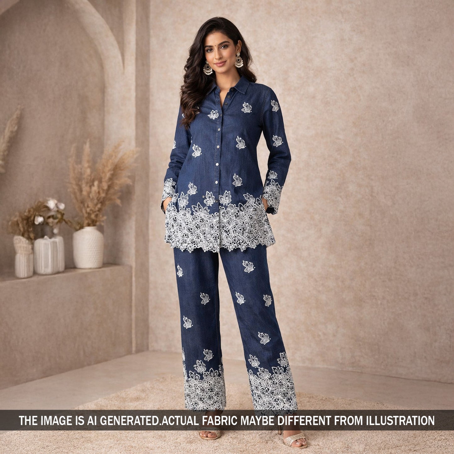 Thread Work Denim Cotton Fabric - F5915