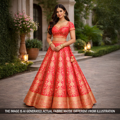 Lehenga Choli Set Pure Brocade Fabric - F5921