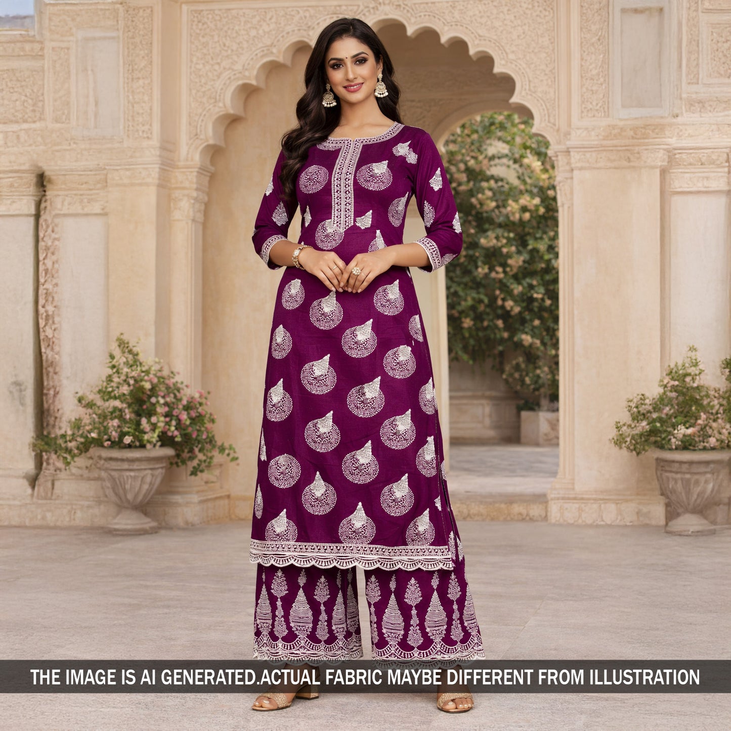 Digital Print Thread Embroidered Cotton Fabric - F5953