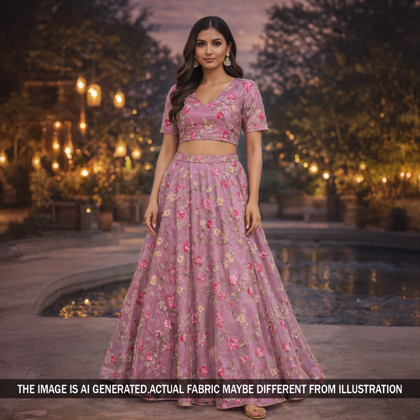 Thread Embroidered Pure Organza Fabric - F5789