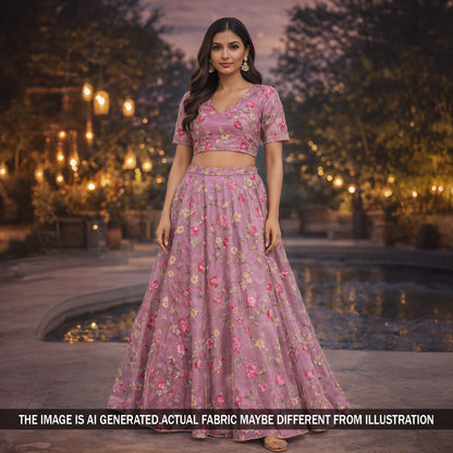 Thread Embroidered Pure Organza Fabric - F5789