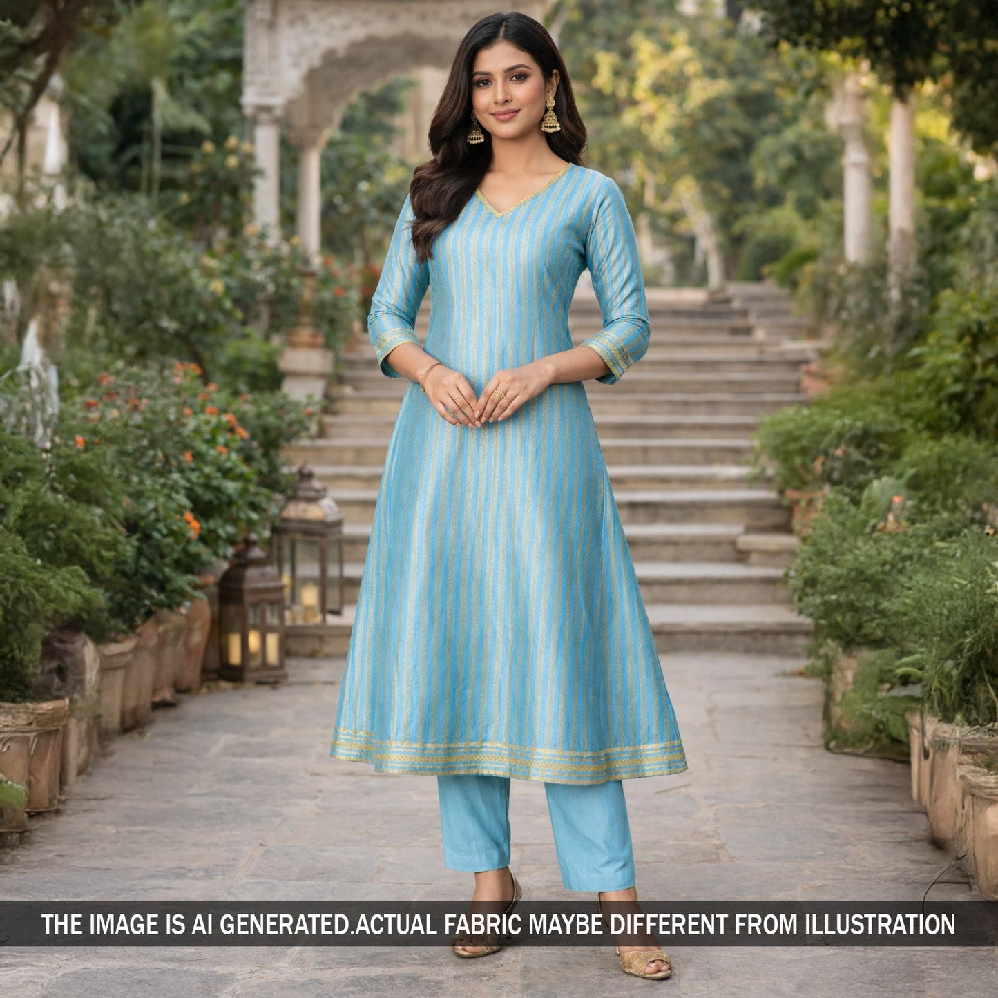 Zari Self Stripes Dola Silk Fabric - F5798