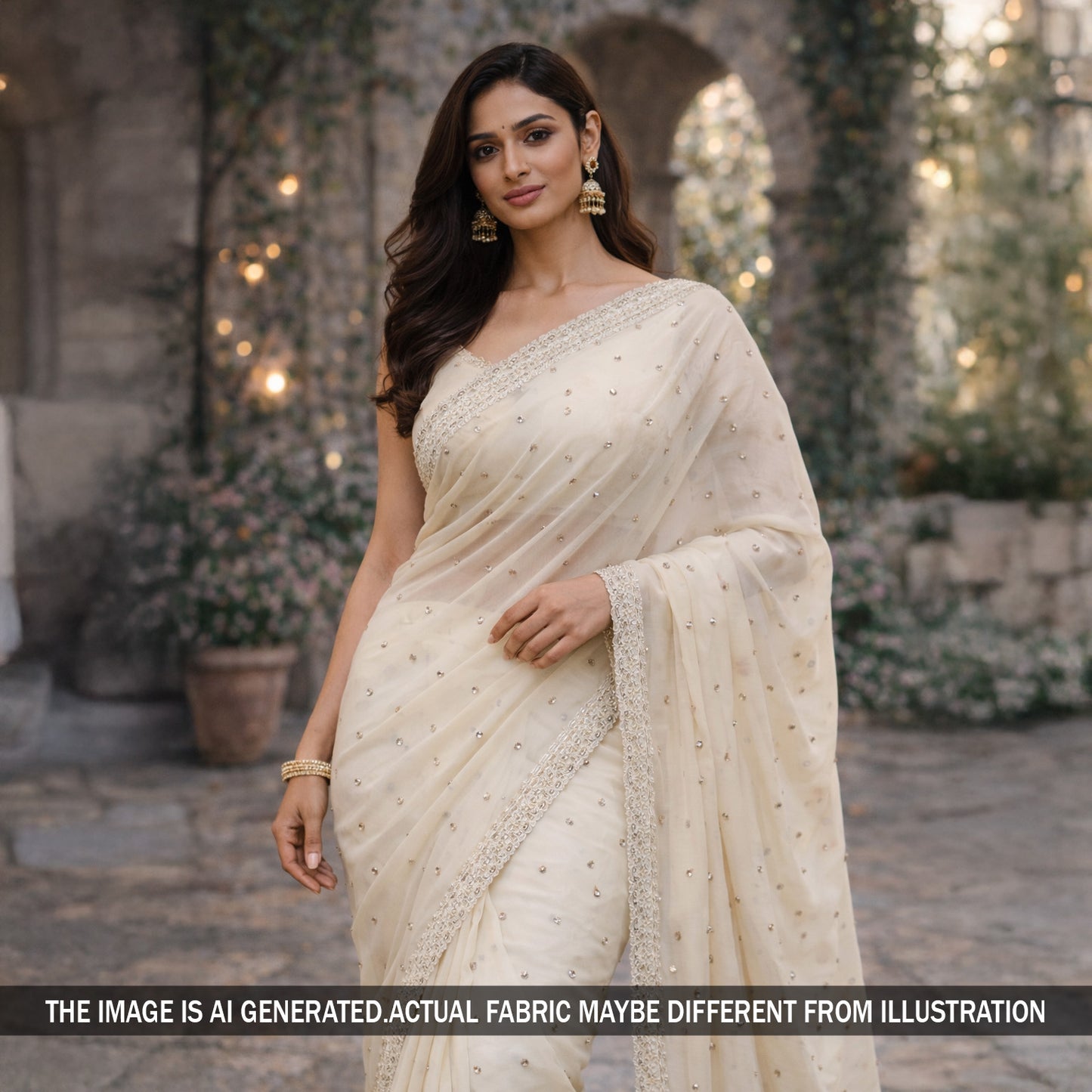 Zari Sequins Work Chinnon Chiffon Fabric - F5799