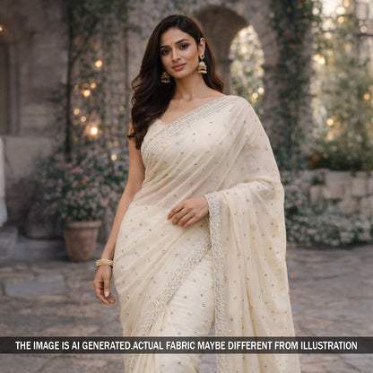 Zari Sequins Work Chinnon Chiffon Fabric - F5799