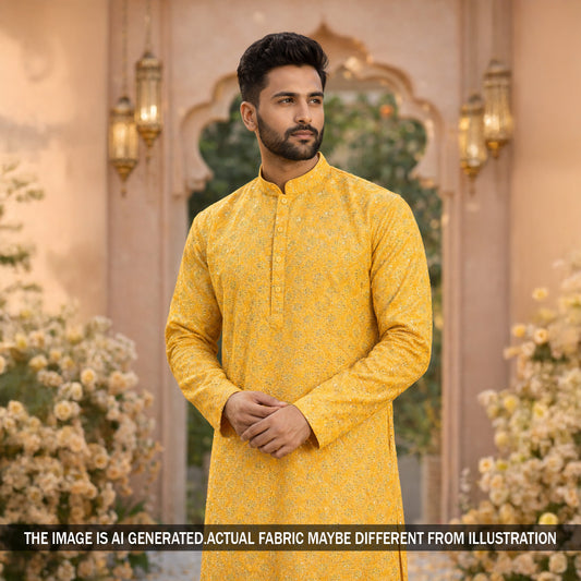 Digital Print Chikankari Sequins Work Cotton Fabric - F5816