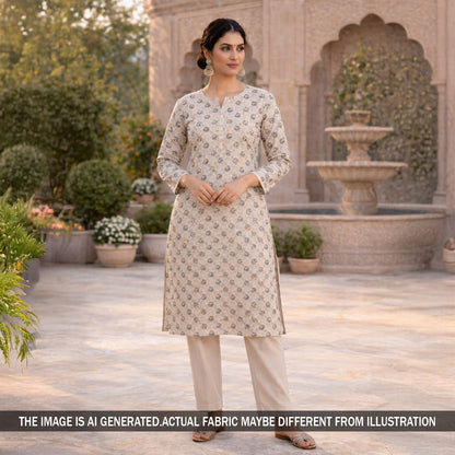 Digital Print Chikankari Sequins Work Cotton Fabric - F5818