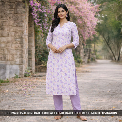 Digital Print Chikankari Sequins Work Cotton Fabric - F5820