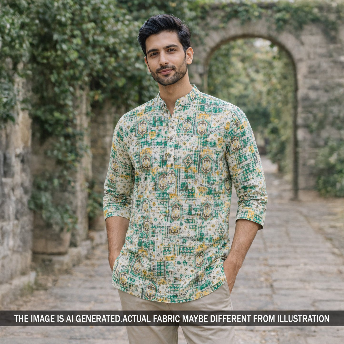 Digital Print Chikankari Sequins Work Cotton Fabric - F5821