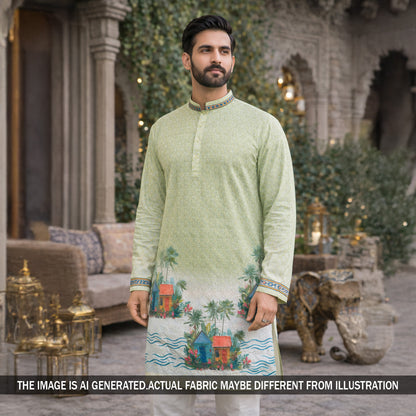 Digital Print Chikankari Sequins Work Cotton Fabric - F5832