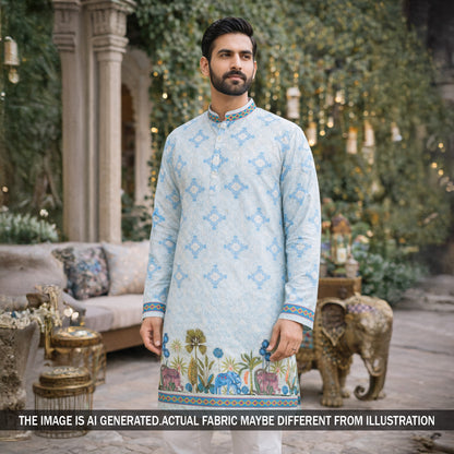 Digital Print Chikankari Sequins Work Cotton Fabric - F5822